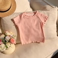 thumbnail image 3 of Maean Toddler Girls Short Sleeve T Shirt Ruffle Hem Solid Color Crew Neck Casual Loose Summer Cotton Top, 3 of 7