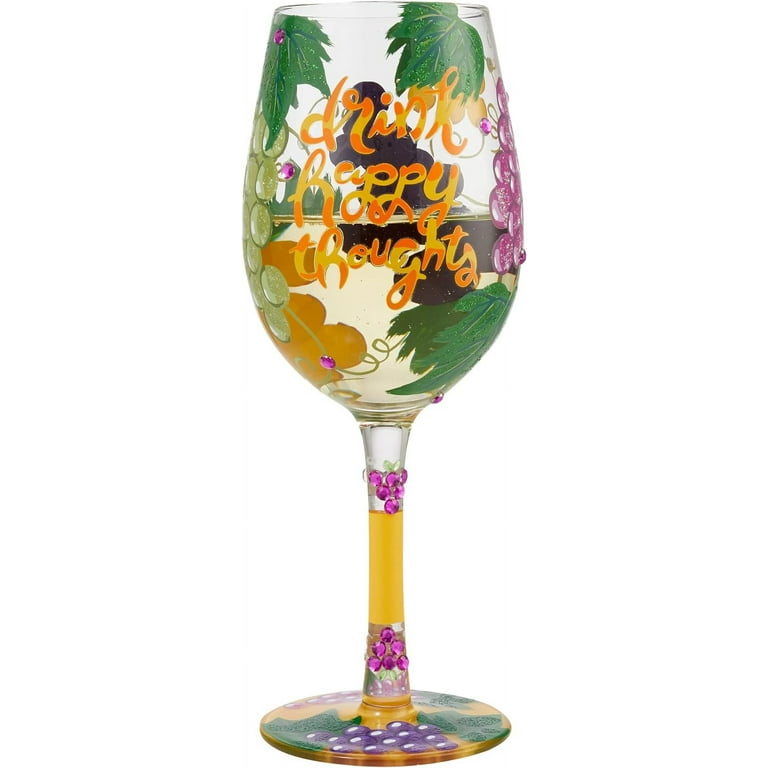 Designs by Lolita “Pretty as a Peacock” Hand-painted Artisan Wine  Glass, 15 oz.: Wine Glasses