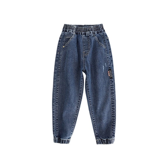 KAUOD Toddler Straight Jeans Vintage Patchwork Pull on Denim Pants Kids Boys Elastic Waist Y2k Denim Trousers with Pockets