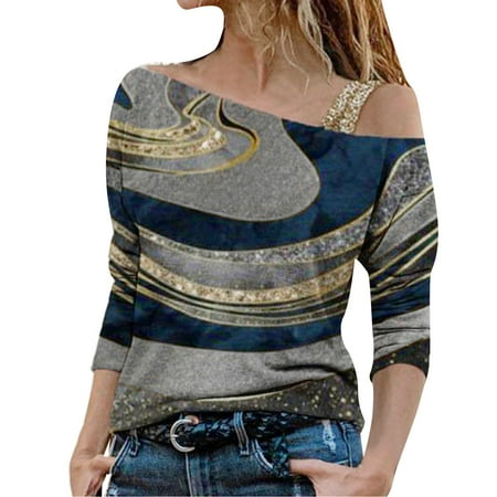 

Wiueurtly Women Long Sleeved T Shirt Jacket With Marbled Open Shouldered Shoulders Christmas Women Shirt under Scrub Shirt