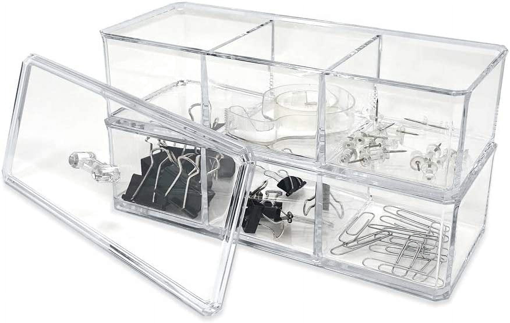 Isaac Jacobs 3-Compartment Clear Acrylic Rectangular Stackable Organizer with Lid, Multi-Sectional Drawer Tray, Storage Solution for Makeup, Craft Supplies, for Bathroom, Kitchen, Office 2, Clear