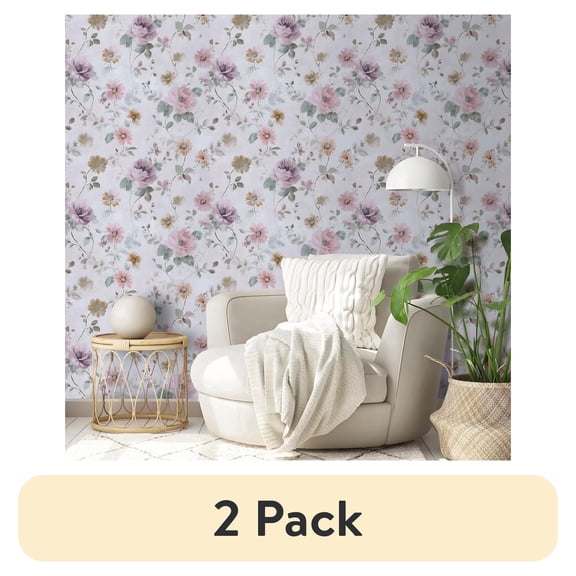 (2 pack) Abyssaly Floral Wallpaper Peel and Stick 17.3"118" Vintage Watercolor Floral Self Adhesive Textured Wall Paper Contact Paper Home Decor Wall Covering Old Furniture Renovation