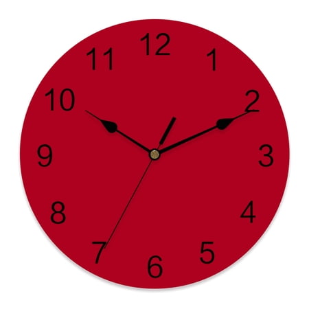 14 Inch Solid Color Wall Clock, Red Battery Operated Silent Non Ticking Clocks, Easy to Read Round Wall Clock for Kitchen/Living Room/Bedroom/Bathroom