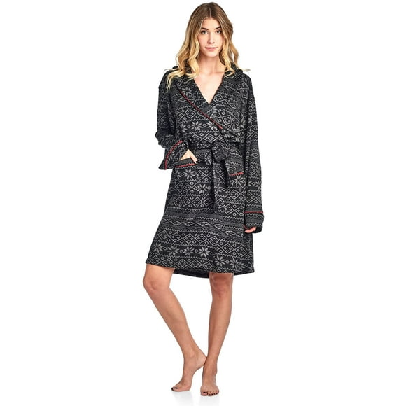 Ashford Brooks Womens Sweater Fleece Printed Lounge Robe