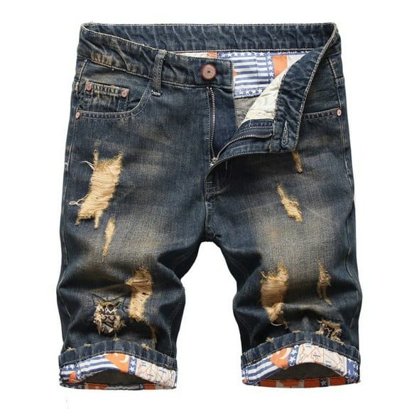Men's Ripped Denim Shorts, Jeans Summer Casual Classic Straight Distressed Ripped Short Jeans
