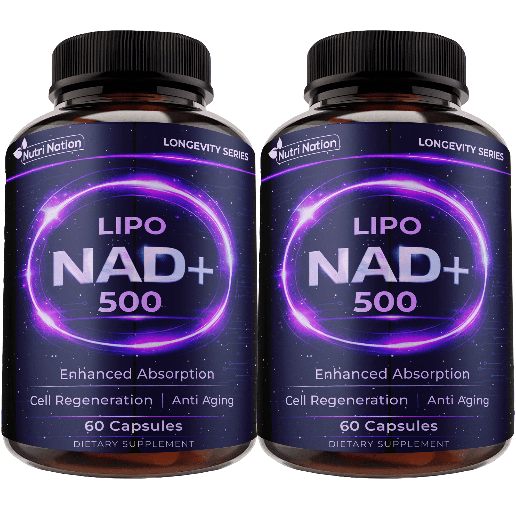 Nutri Nation Liposomal NAD+ Supplement 500 mg per Serving, Enhanced Absorption Capsules, 120 Count (2 x 60), Cellular Energy & Healthy Aging
