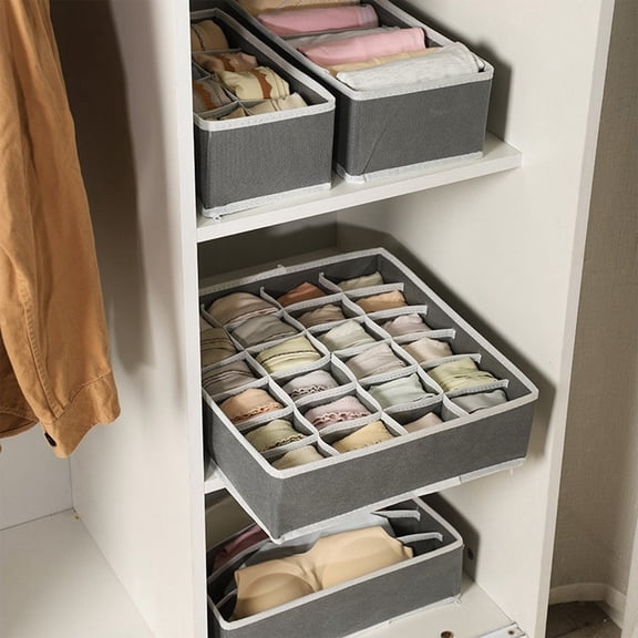 Sock and Underwear Drawer Organizer, 24 Grid Compartments, 12X12 in, Fabric Construction, Dorm Closet, Gray Shade, 1 Pc