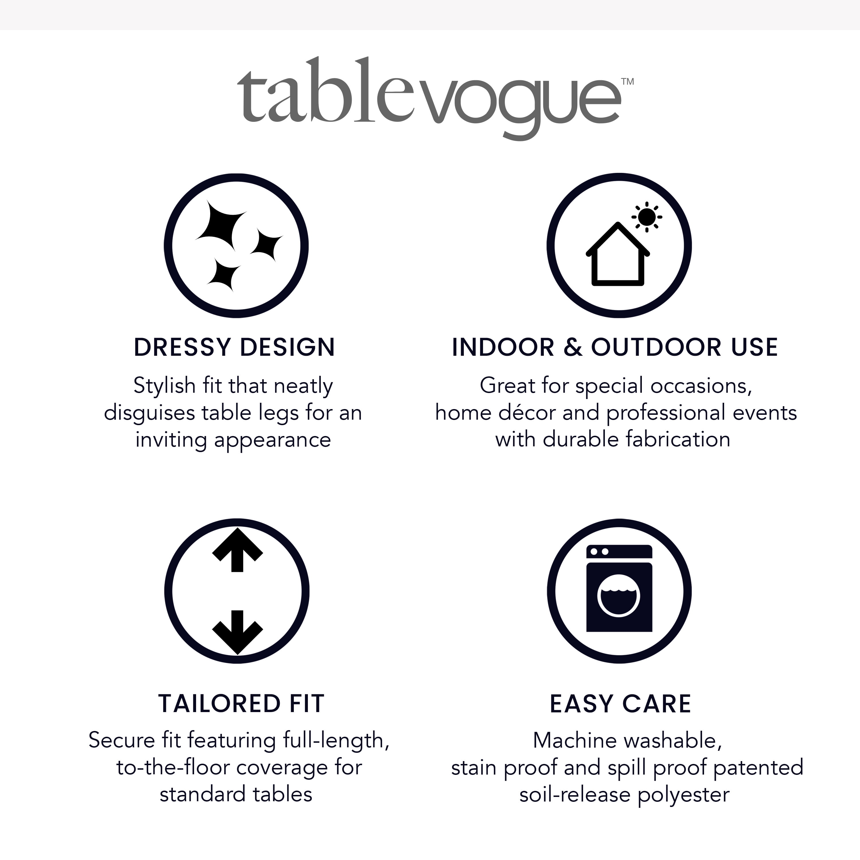 Tablevogue 96" x 30" Fitted Tablecoth Cover, Multiple Colors and Sizes Available