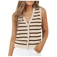 thumbnail image 2 of BYHONG Women's Striped Cropped Tank Top Dressy Sleeveless Button-Up Vest Womens Blouses Summer Cardigan Style Tops Khaki M, 2 of 7