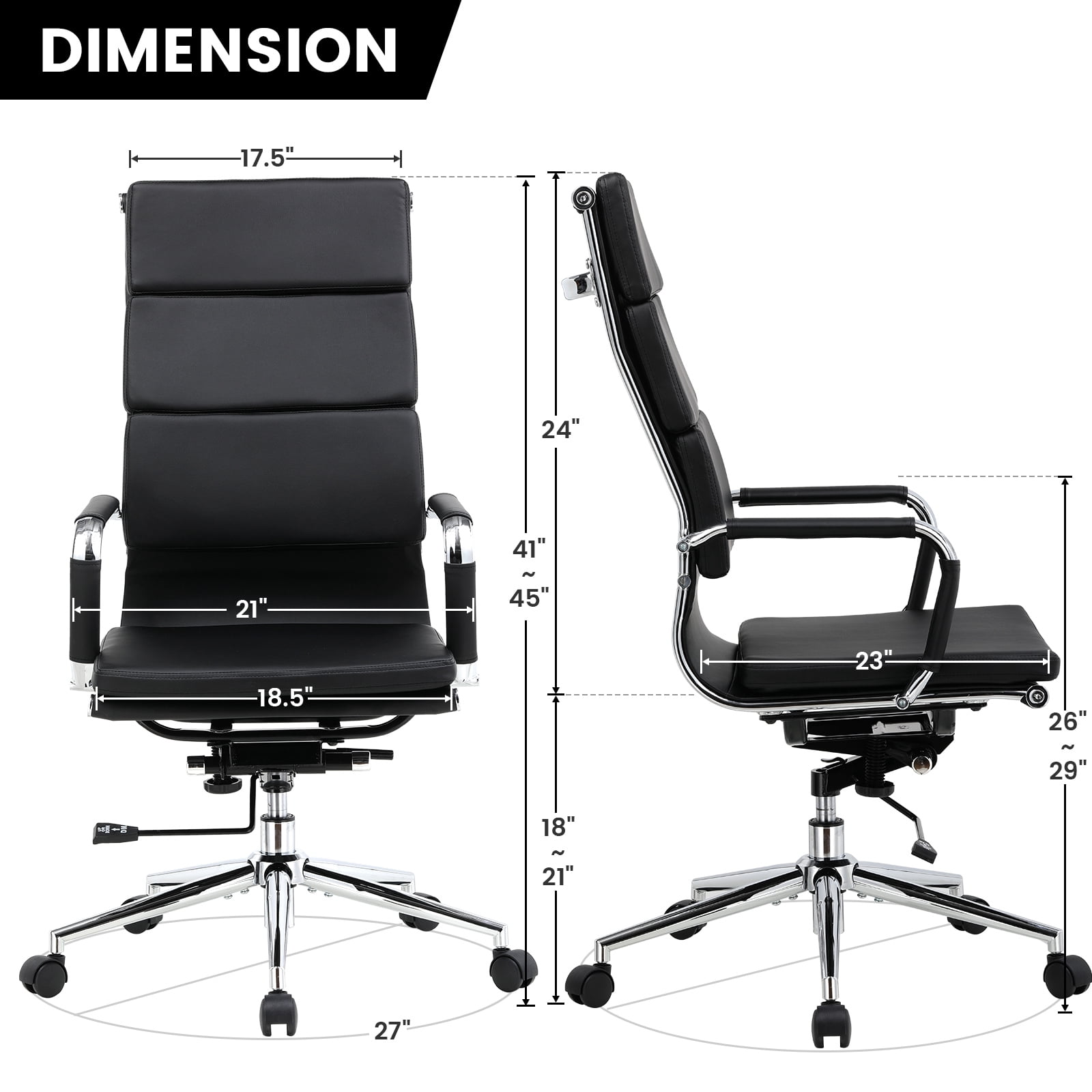 COMHOMA Office Chair, PU Leather High Back Cushioned Office Chair, Mid Century Modern Conference Chair , Black