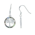 thumbnail image 1 of Silver Roots Sterling Silver Tree of Life Abalone Bordered Disc Dangling Earrings, 1 of 1