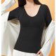 thumbnail image 5 of Blusa térmica de poliéster para mujer, otoño-invierno, color liso, de terciopelo acanalado, muy elástica, con sujetador incorporado y mangas largas., 5 of 5