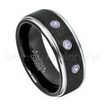 thumbnail image 1 of 2-Tone Black Tungsten Wedding Band - 0.21ctw Tanzanite 3-stone Band - Personalized Tungsten Wedding Ring - Custom Made December Birthstone Ring TN670BS, 1 of 1