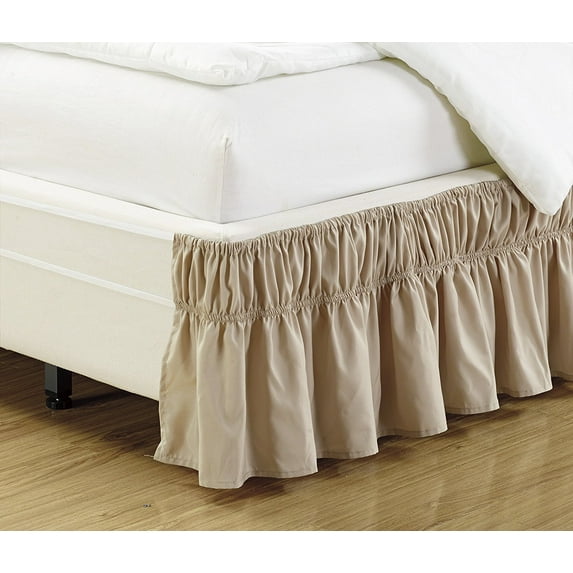 Fancy collection Wrap Around Style Easy Fit Elastic Bed Ruffles Bed-Skirt Queen-King Solid Taupe New 17" Drop