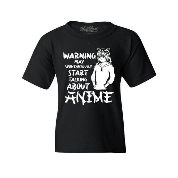 Shop4Ever Kids Warning May Start Spontaneously Talking About Anime Graphic Child's Youth T-Shirt Medium Black