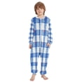 thumbnail image 2 of Soft Big Kids Onesie Pajamas Cozy Loose-Fit Jumpsuits for kids with Pockets for Christmas Lounge & Play Blue and White Gingham, 2 of 8