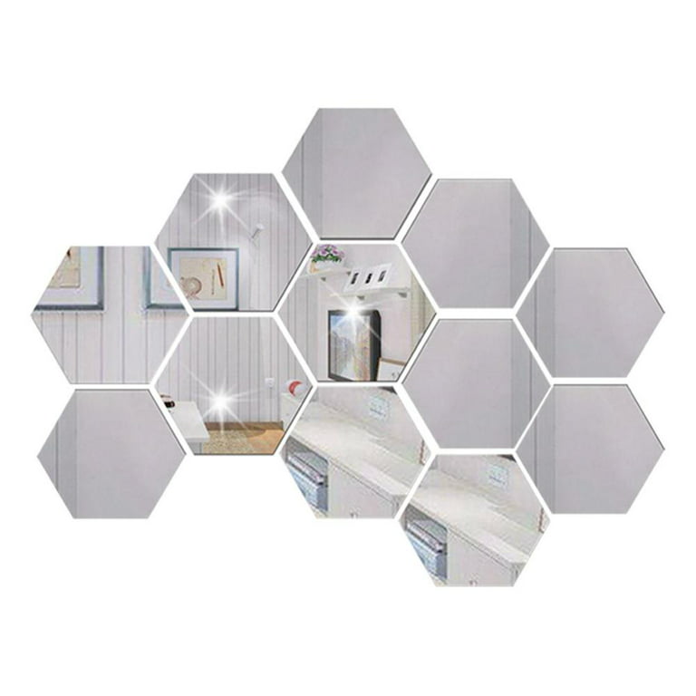 Hexagon Mirror Wall Sticker, 12 Pieces Acrylic Mirror Self Adhesive Mirror  Tiles, Aesthetic Wall Decor for Bedroom Living Room 