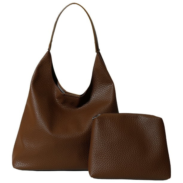 Bolso Hombro para Mujer Mano Color Sólido Hobo Cuero PU El (café)