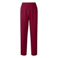 thumbnail image 5 of BiZtdJrK Straight Leg Scrub Pants for Women with Pockets Solid Color Casual Elastic Waist Work Trousers Four Way Stretch Yoga Joggers, Wine, M, 5 of 9