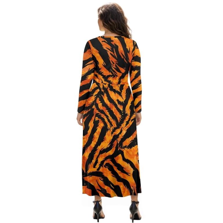 tiger print long sleeve dress Chic Tiger Print Dress - Midi Dress - Long Sleeve Dress