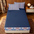 thumbnail image 4 of Erosebridal Vintage Damask Floral Zipper Queen Comforter Set with Fitted Sheet and 2 Pillowcases for Women Men, Blue Red Abstract Mosaic Zipper Bedding Set, Navy Reversible, 4-Piece, 4 of 7