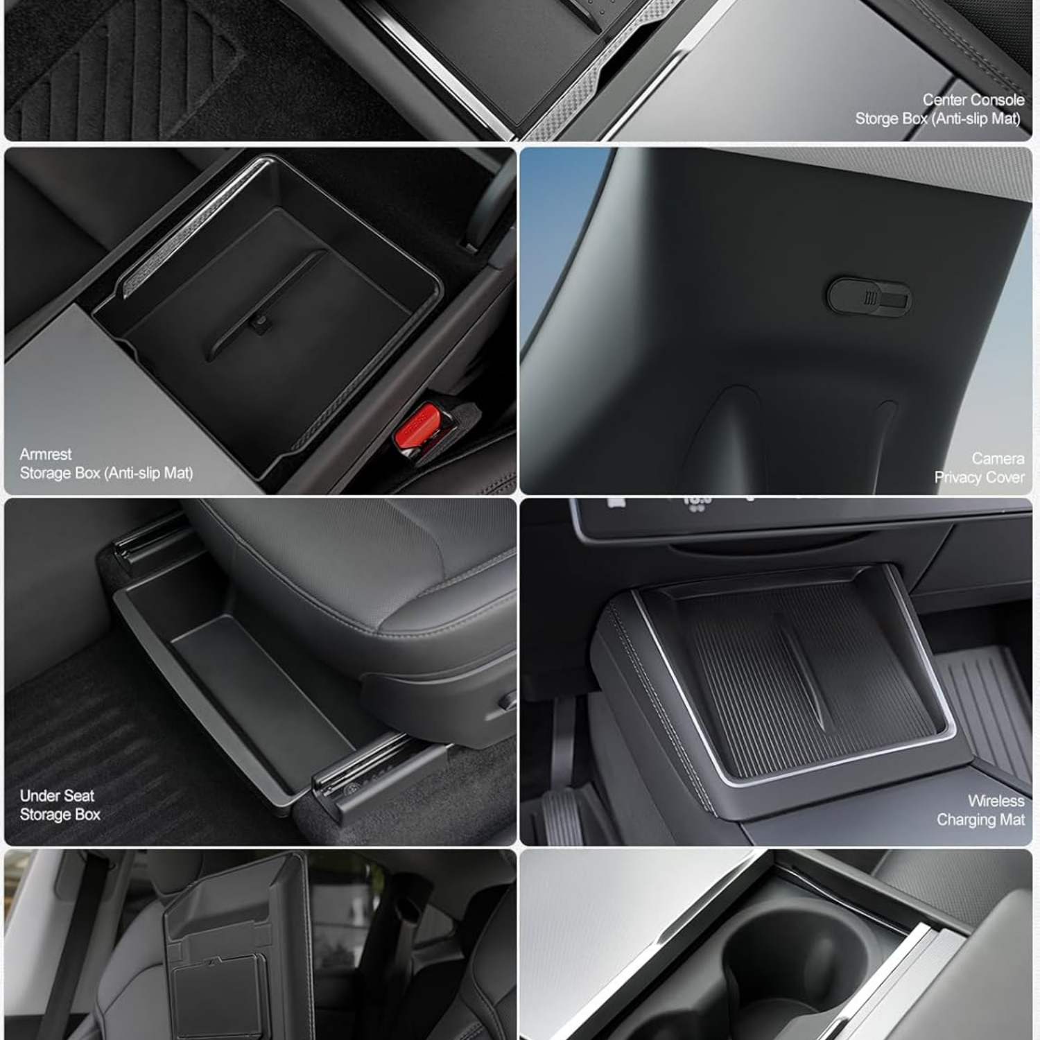 10PCS Center Console Organizer Tray for 2025 2026 Tesla Y Accessories, Under Seat Storage Armrest Hidden Storage Box Cup Holder Charger Pad for Tesla Y