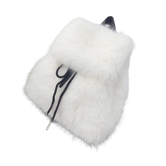 Women's Winter Plush Furry Small Backpack Casual Fuzzy Shoulder Bag with Drawstring Closures and Flap Covers Daypack