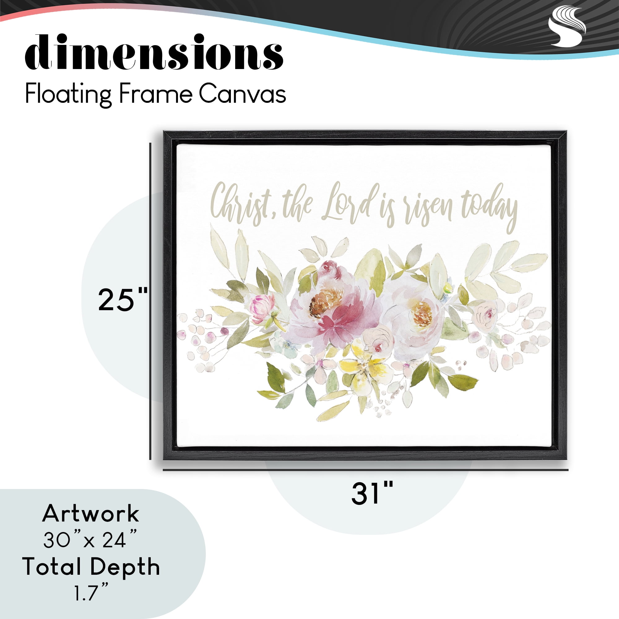 Stupell Industries The Lord Is Risen Florals Black Framed Floater Canvas Wall Art, design by Patricia Pinto