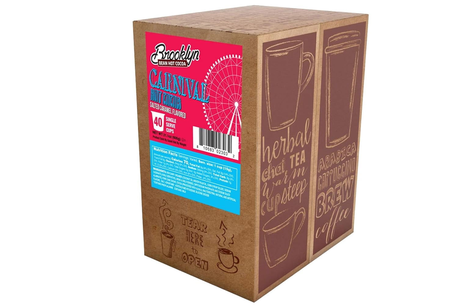 Brooklyn Bean Roastery Salted Caramel Flavored Cocoa Pods for Single-Serve Coffee Brewers, 40-Pack