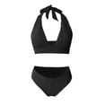 thumbnail image 6 of Plus Size Bathing Suit for Women Solid Color Fashion Crossing Suspenders Backless Bikinis Sets Racerback Tops with Bikinis Bottom, 6 of 7