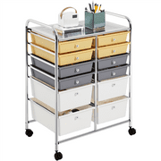 Smile Mart 12 Drawers Rolling Storage Bin with Metal Frame & Lockable Wheels, Yellow/Grey/Beige
