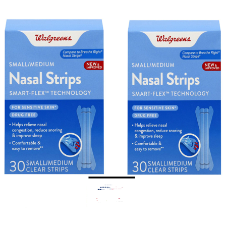2 Pack of Walgreens Breathe Right Small/Medium Original Nasal Strips 60 Total