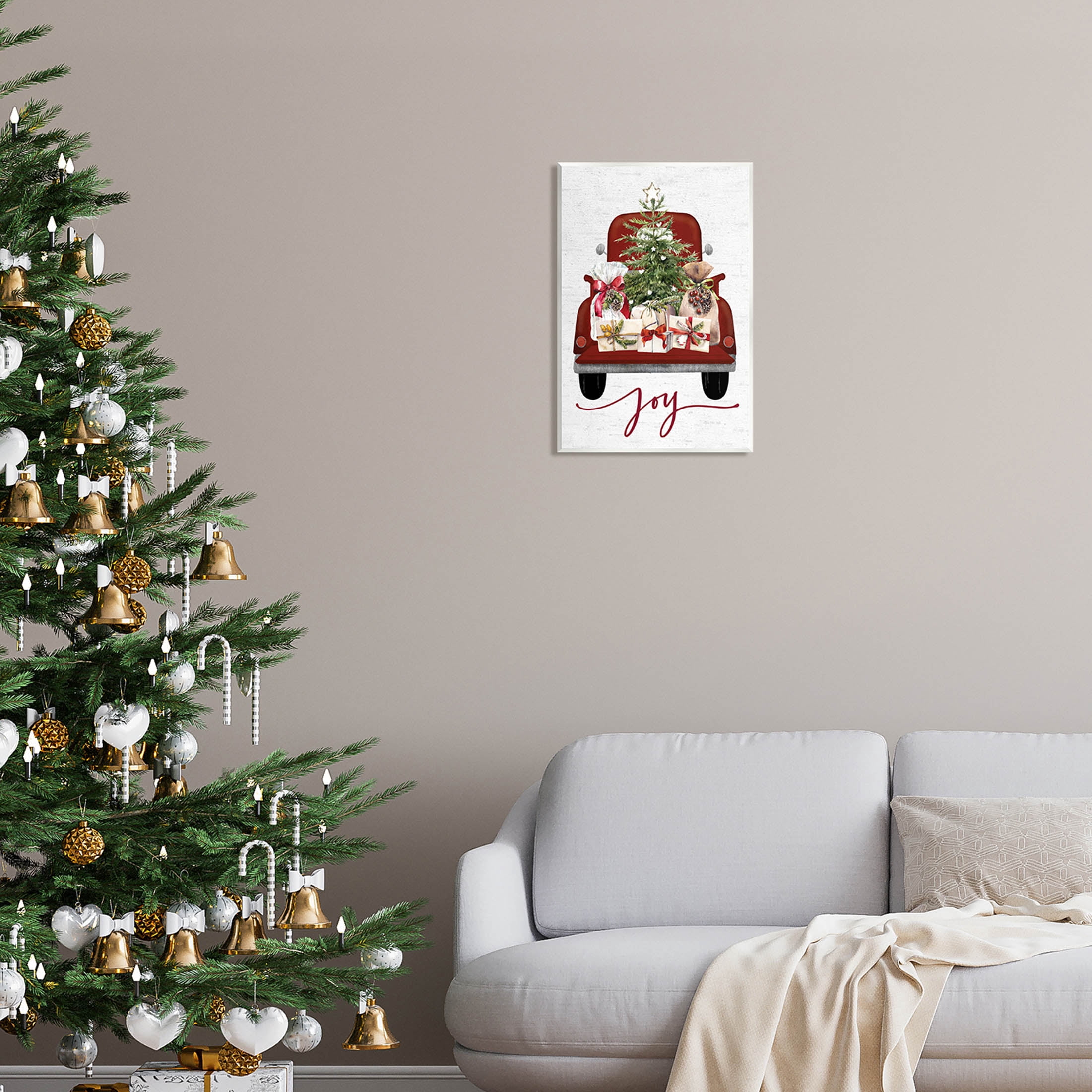 Stupell Industries Joy Holiday Red Gift Truck Graphic Art Unframed Art Print Wall Art, Design by Lettered and Lined