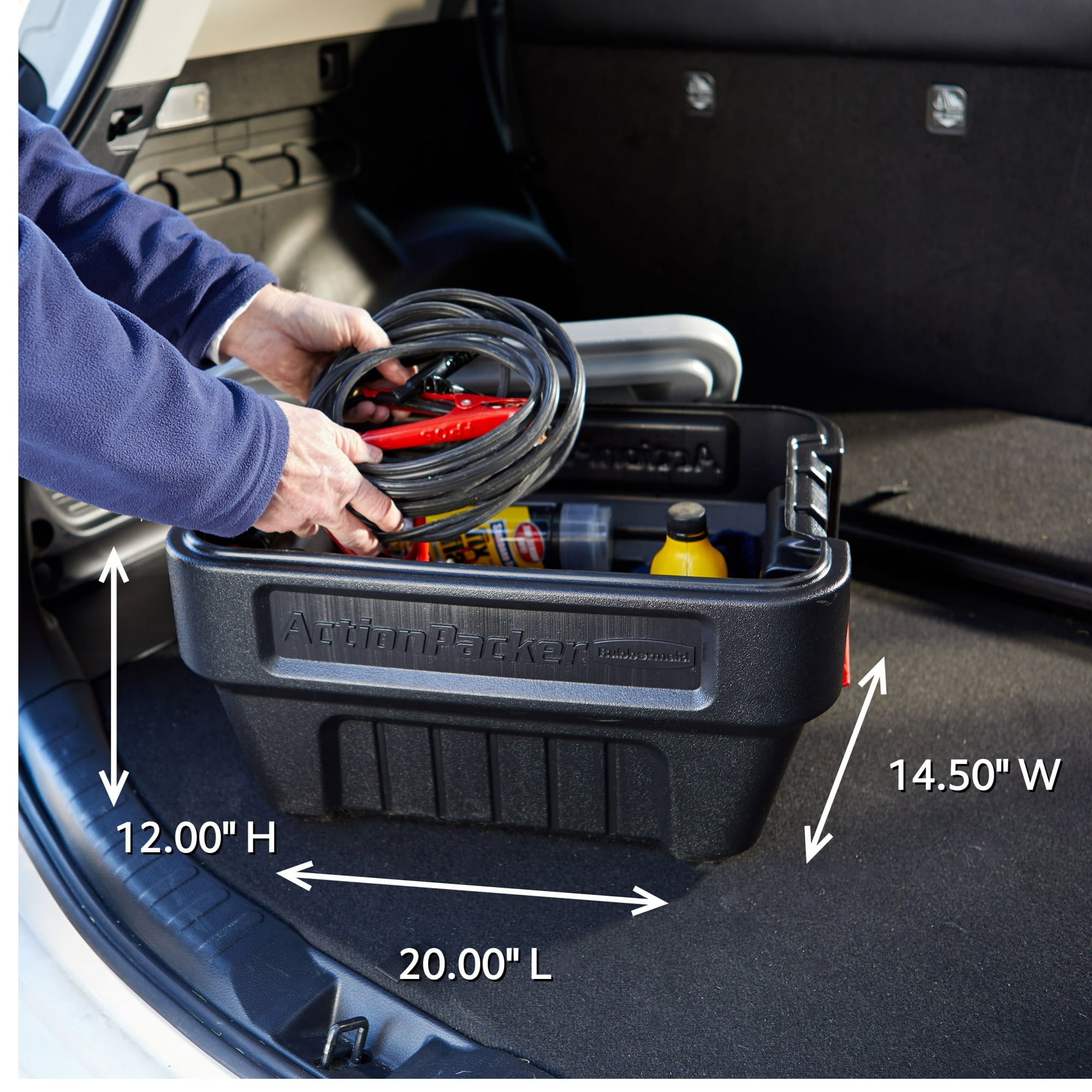 Rubbermaid 8 Gallon Action Packer Storage Bin, Heavy Duty, Lockable, Black, Included Lid