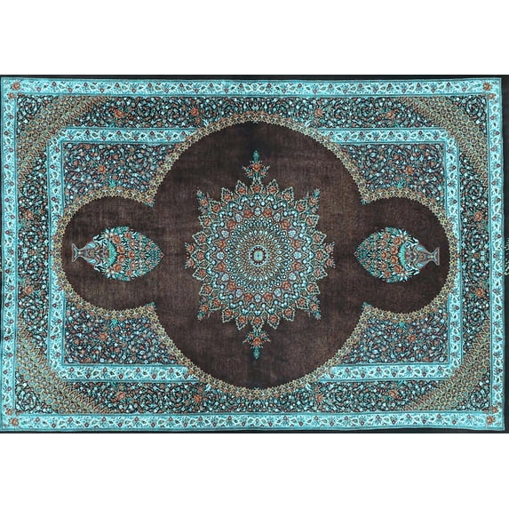 Ahgly Company Indoor Rectangle Medallion Light Blue Traditional Area Rugs, 5' x 7'