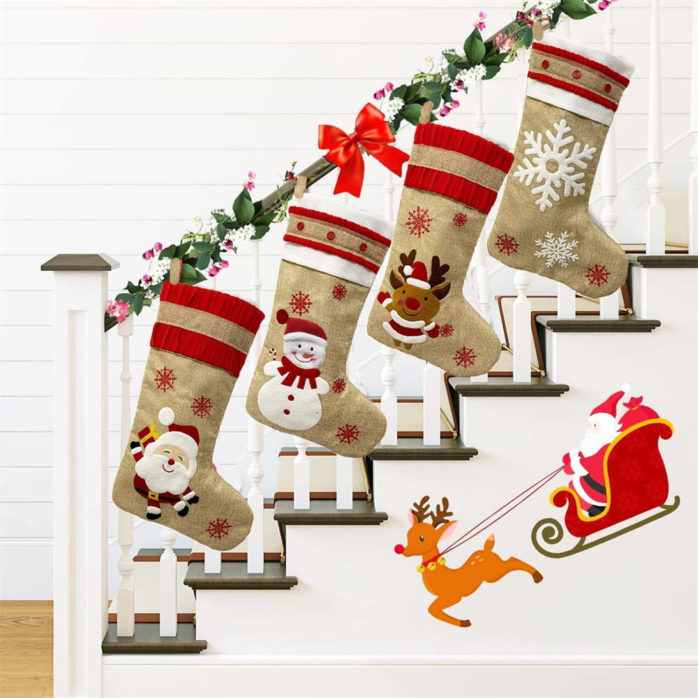 1/3pcs 20" Lovely Christmas Stockings Faux Fur Plaid Socks Holiday Party Decor 