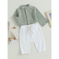thumbnail image 3 of Wassery Toddler Boys Fall Outfits Cotton Hemp Long Sleeve Buttons Shirts Tops and Elastic Waist Long Pants 6M 12M 18M 24M 3T 4T Infant Baby 2Pcs Casual Clothes Set, 3 of 8