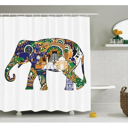  Elephants  Decor  Shower  Curtain Set Elephant  With Indian 