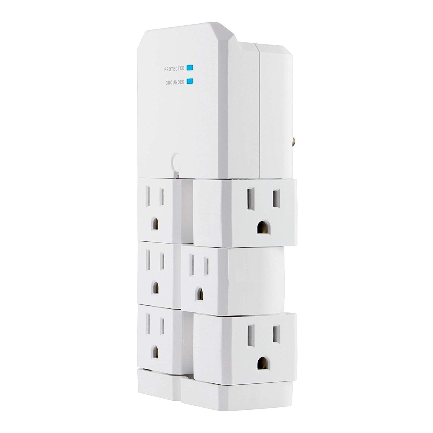 6 Outlet Wall Tap Adapter Swivel 2500 watt Ac Surge Protector Grounded Electricl 