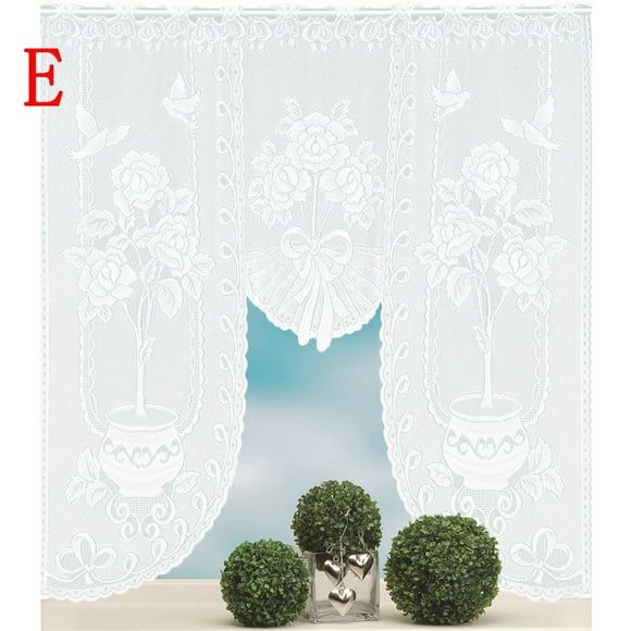 EQWLJWE Rose Lace Cafe Sheer Curtains,Window Drapes,Floral Heavy Lace Kitchen Curtain Swag,Vintage Style Lace Coffee Curtain Kitchen Curtain Vintage Style Window Scarf
