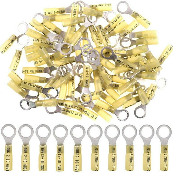 50Pcs 12-10 AWG Waterproof Wire Crimp Connectors Heat Shrink Ring Terminals M10