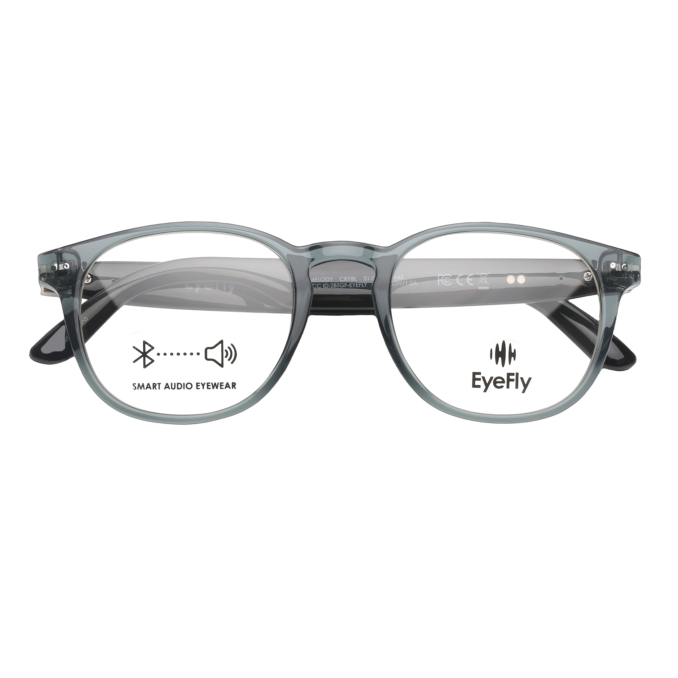 Eyefly Melody Prescription Ready Bluetooth Rechargeable Unisex Eyeglasses, Blue Crystal, Includes Case