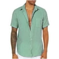 thumbnail image 2 of Mens Stripe Shirts with Pocket Short Sleeve T-Shirts Button-Down Collared Lightweight Casual Lapel Going-Out Beach Tees Tops, 2 of 6