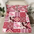 thumbnail image 5 of Manfei Pink Cowgirl Cowboy Queen Sheet Sets, Western Boho Aztec Flat Sheet, Rustic Cow Print Queen Fitted Sheet, Super Cozy Room Decor, 4-Piece, 5 of 7