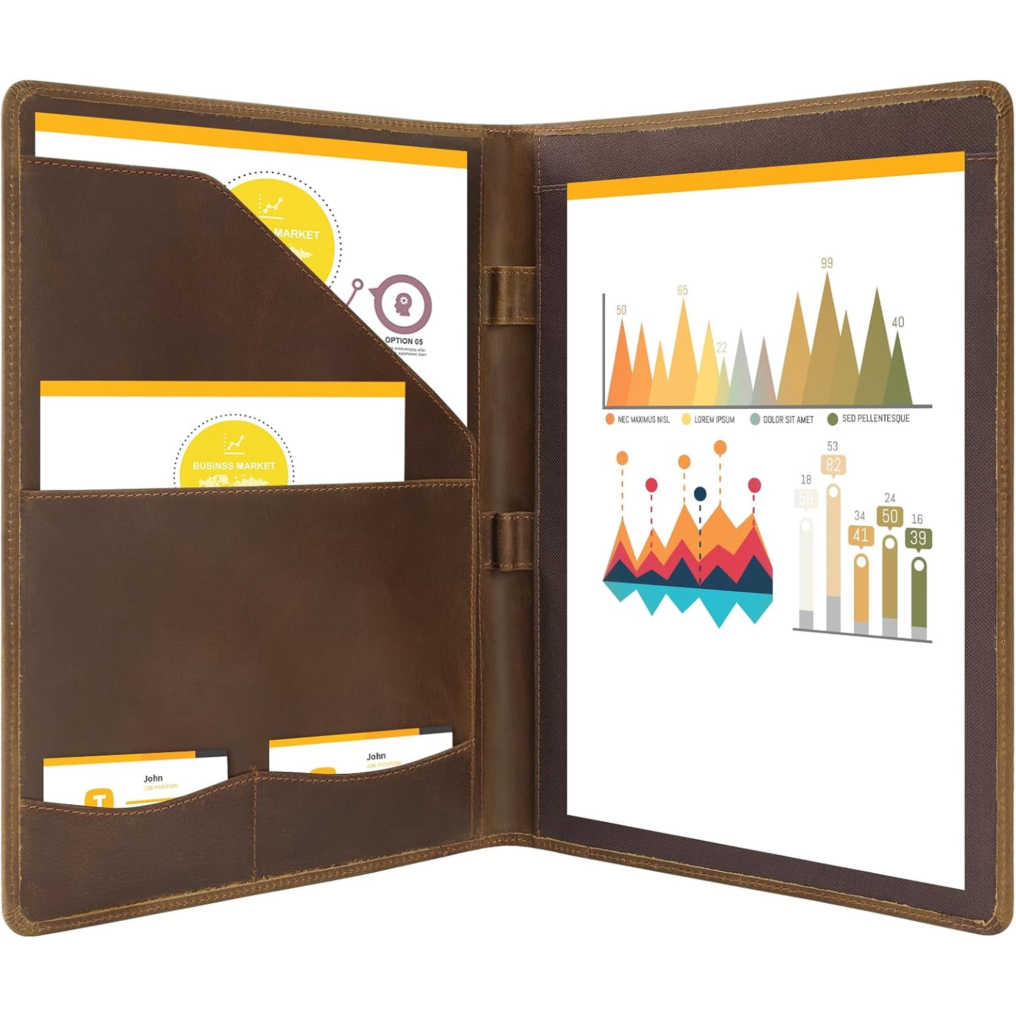 Leather Portfolio Organizer for Men Women Leather Padfolio Business Resume Legal Pad Portfolio Notebook Binder for A4/Pad Leather Folio Leather Folder Brown