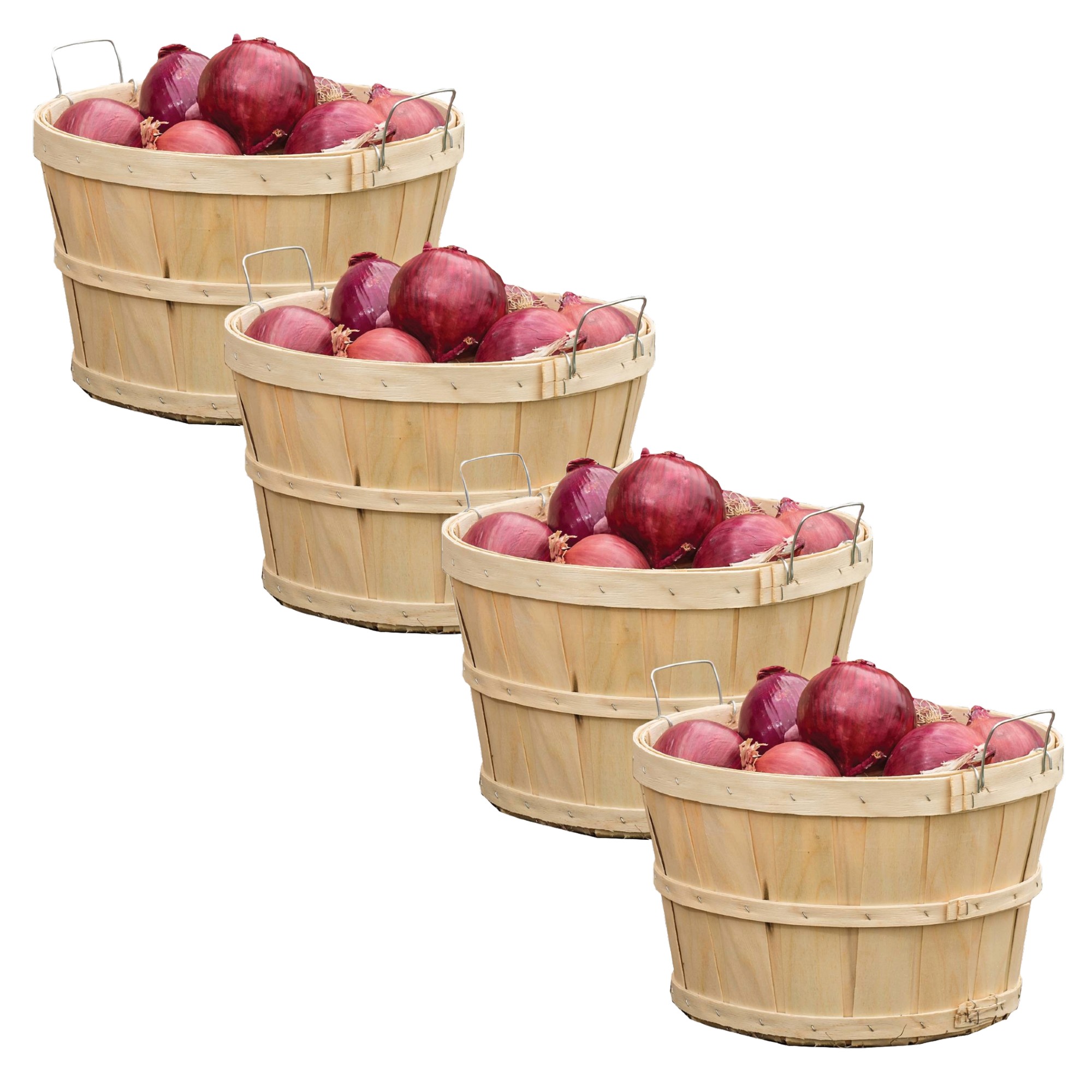 Lehman's Handcrafted Half Bushel Baskets, Vintage Style USA Made Poplar Wood with Wire Handles, 9.5 x 14.75 inches, Set of 4