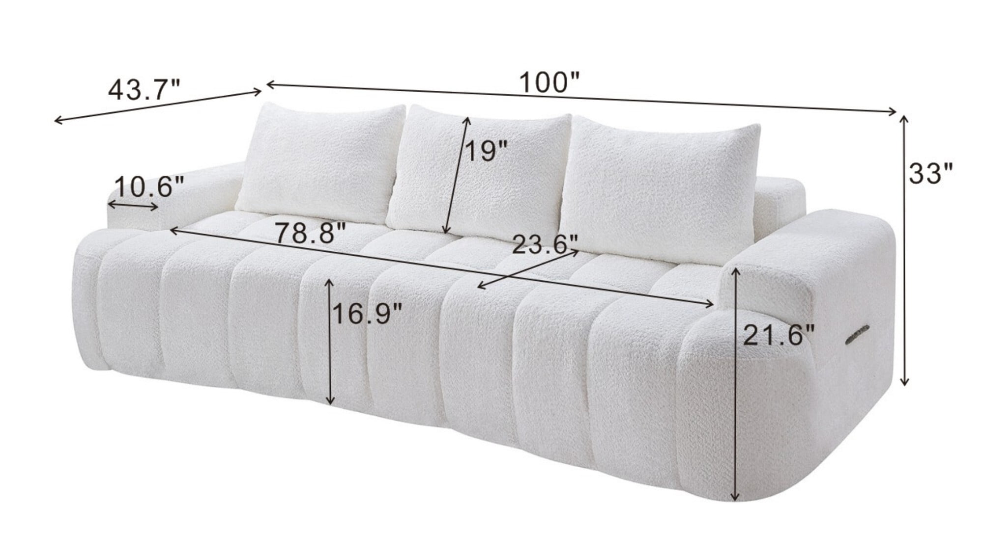 AENKYO 100" Curved Cloud Boucle Sofa, Modern 3-Seater Sculptural Couch, No Assembly, Cloud White