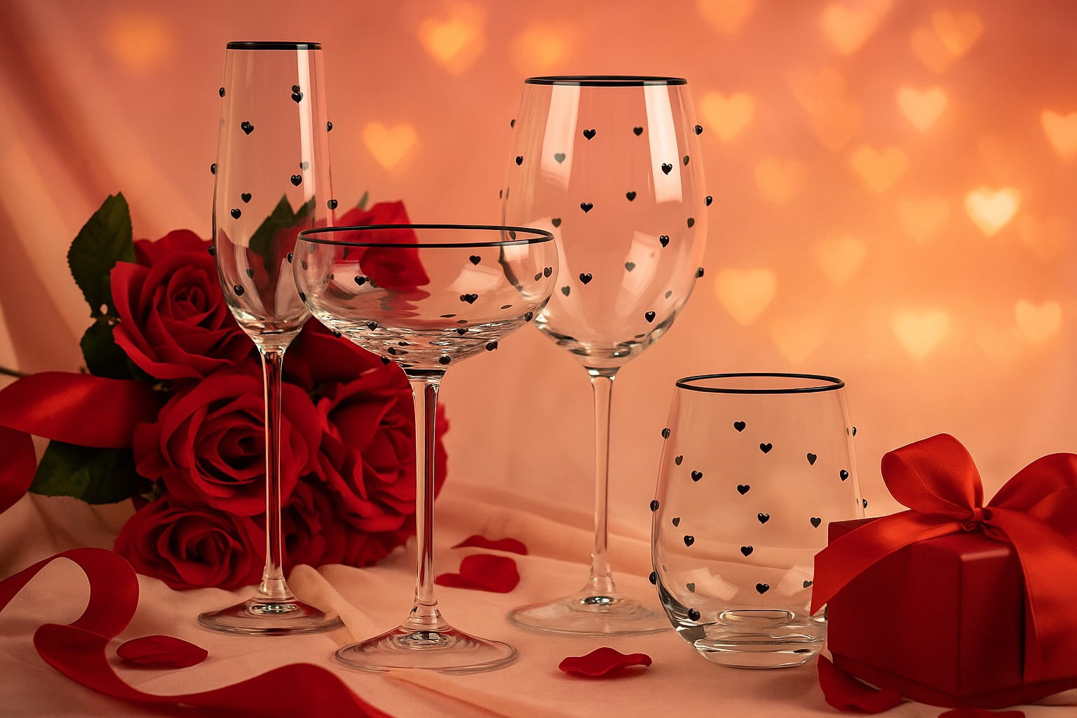 10 Strawberry Street Charming Heart t Glassware, Flute, Set of 4