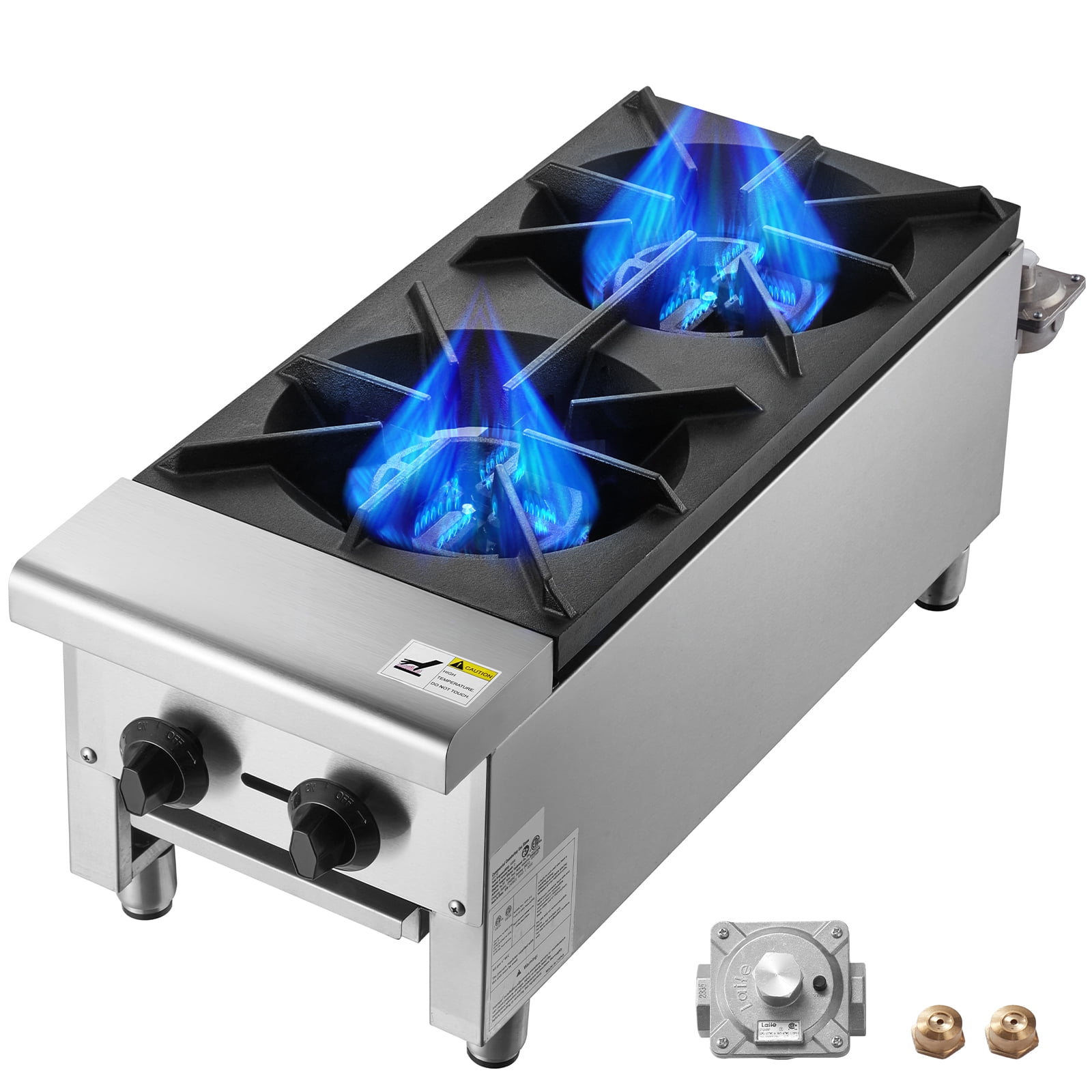 SKYSHALO Gas Cooktop, Dual Burner, Propane/Natural Gas, Stainless Steel Countertop Range, 56,000 BTU, Kitchen Equipment for Food Businesses