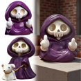 thumbnail image 2 of Skull Grim Reaper Statue, Halloween Walking Dog Ghost Statue, Cute Halloween Tabletop Figurines Ornament, 2 of 5